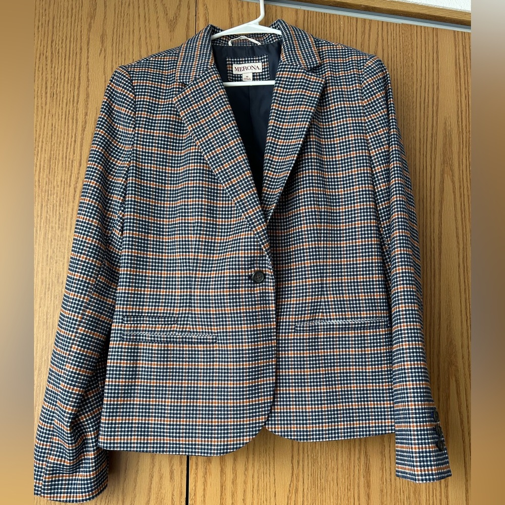 Merona blazer for women . Blue and orange checkered.